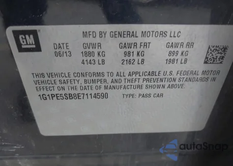 2014 Chevrolet Cruze 2Lt Auto from USA, damaged, VIN 1G1PE5SB8E7114590